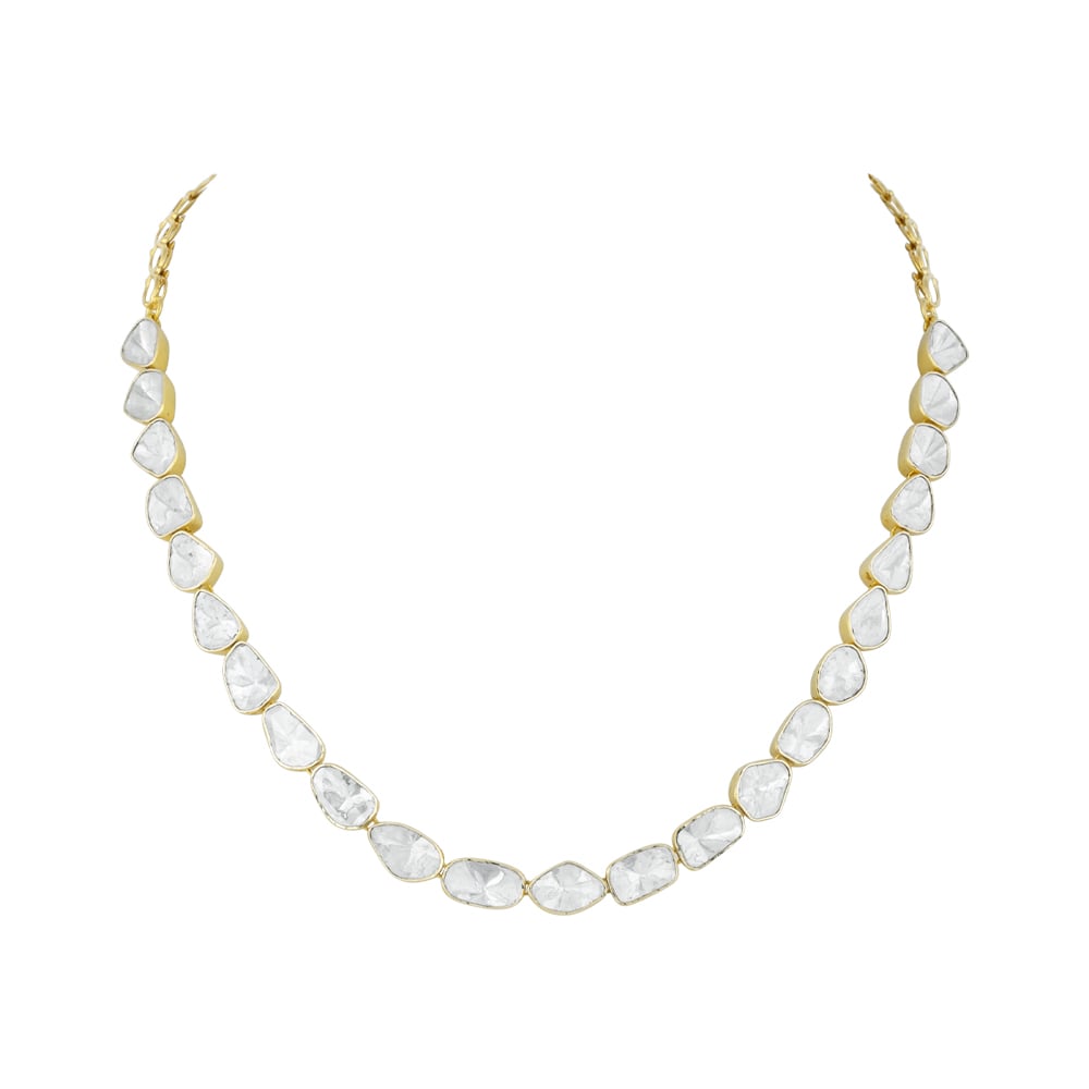 Open Polki Diamond Necklace with Gold Frames